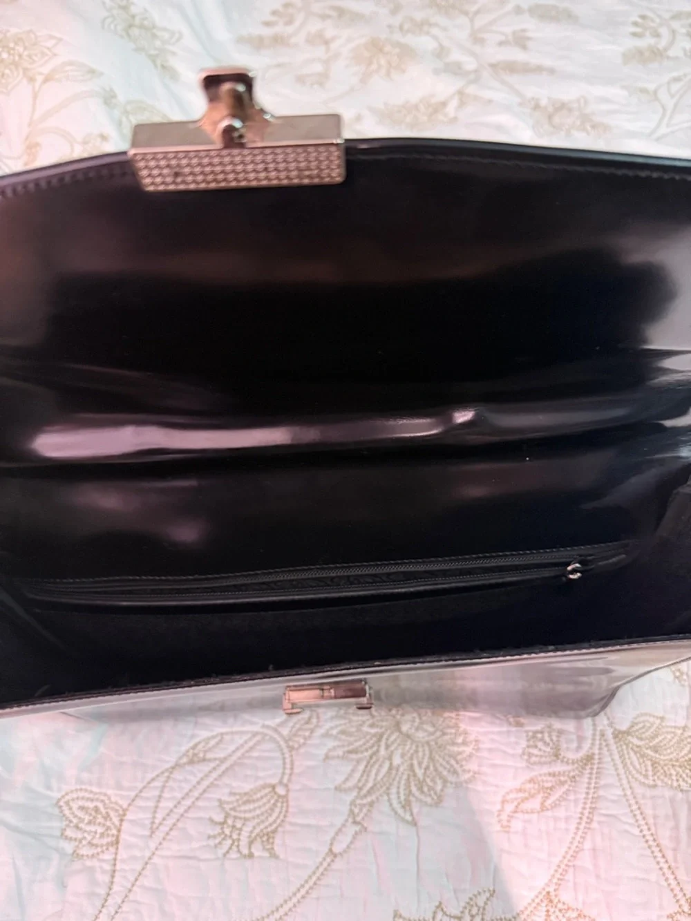 Penieder Black Leather Men's Briefcase with Silver Hardware